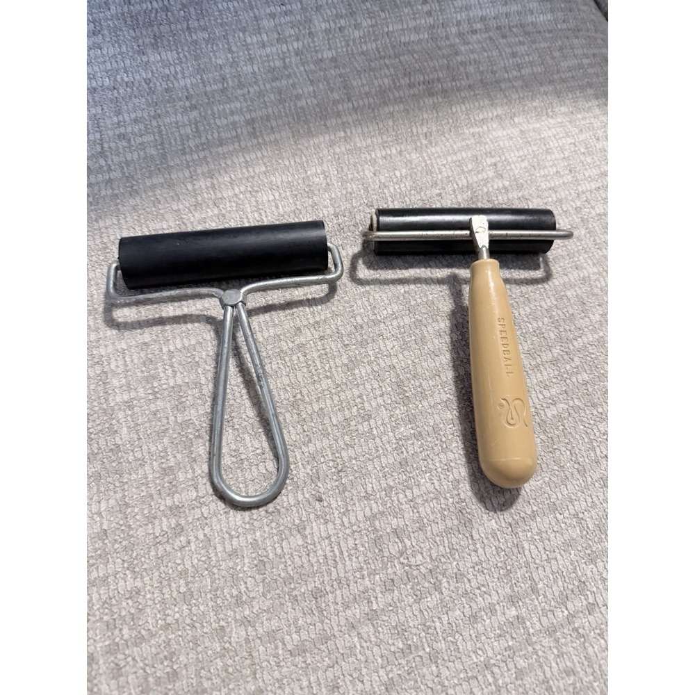 Pair Of Vintage Speedball Rubber Brayer Roller Printmaking Tool – Crafting Class